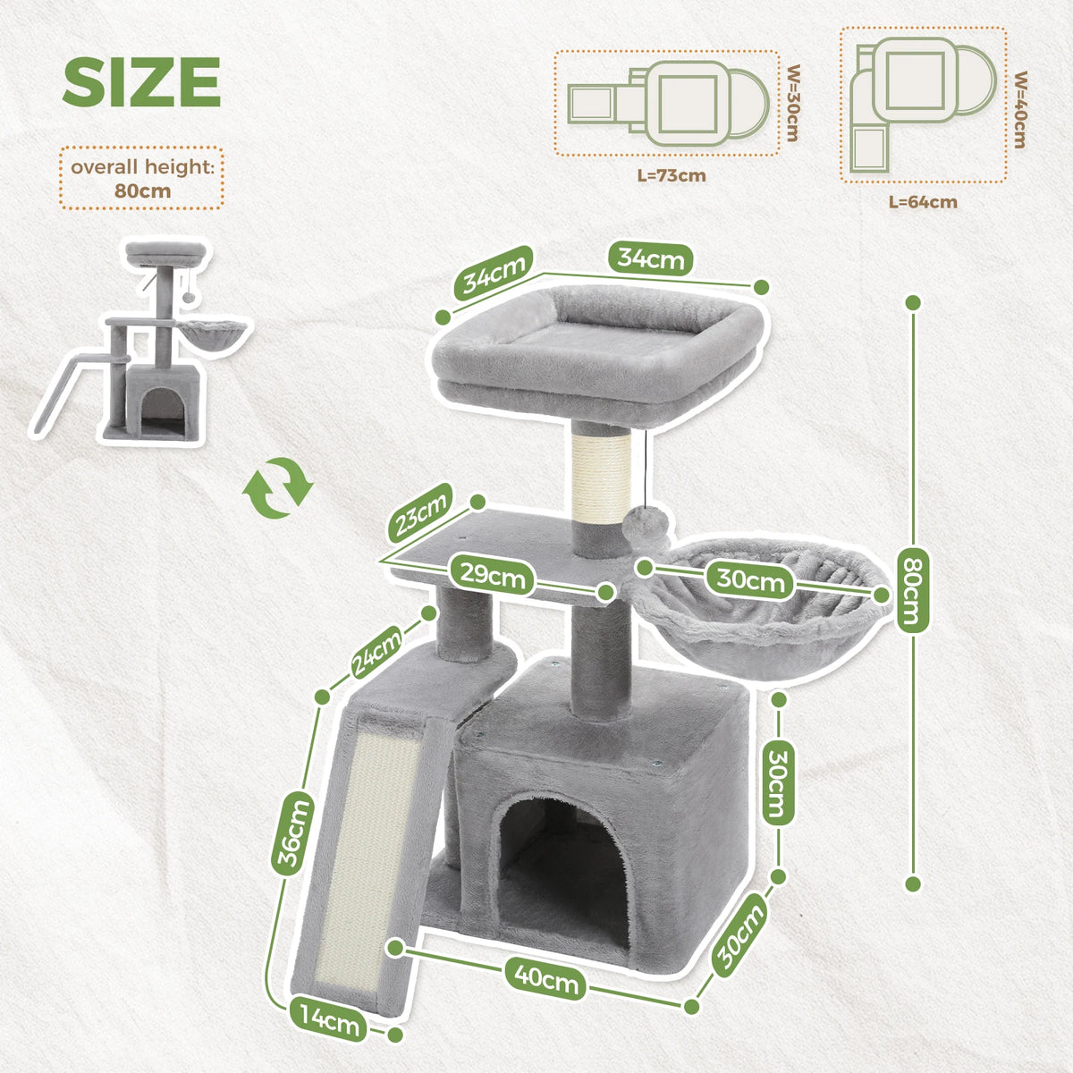 Cat tree Cat Tower for Indoor Cats 2 Styles Cat Activity Tree with Cat Scratching Posts Big Hammock and Removable Top Perch Grey