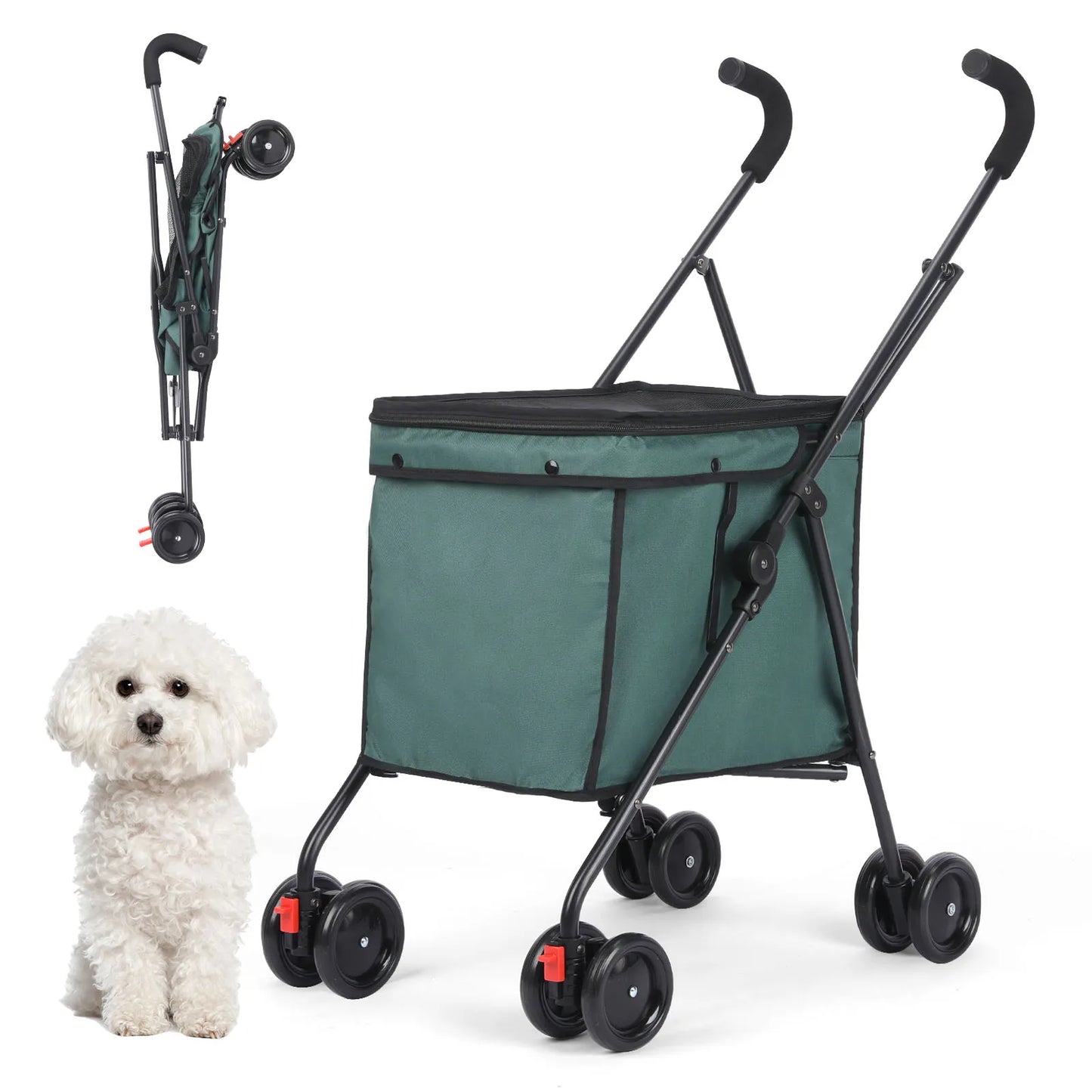 Shopping Trolley, 33lbs, 4 Wheels Dog Stroller, Rotate Pet Puppy Stroller, Folding Travel Hand Cart