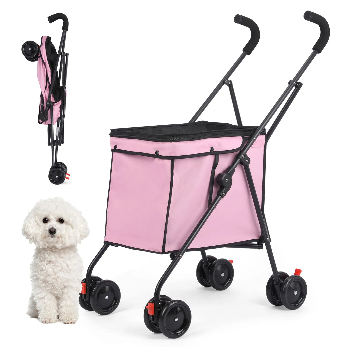 Shopping Trolley, 33lbs, 4 Wheels Dog Stroller, Rotate Pet Puppy Stroller, Folding Travel Hand Cart