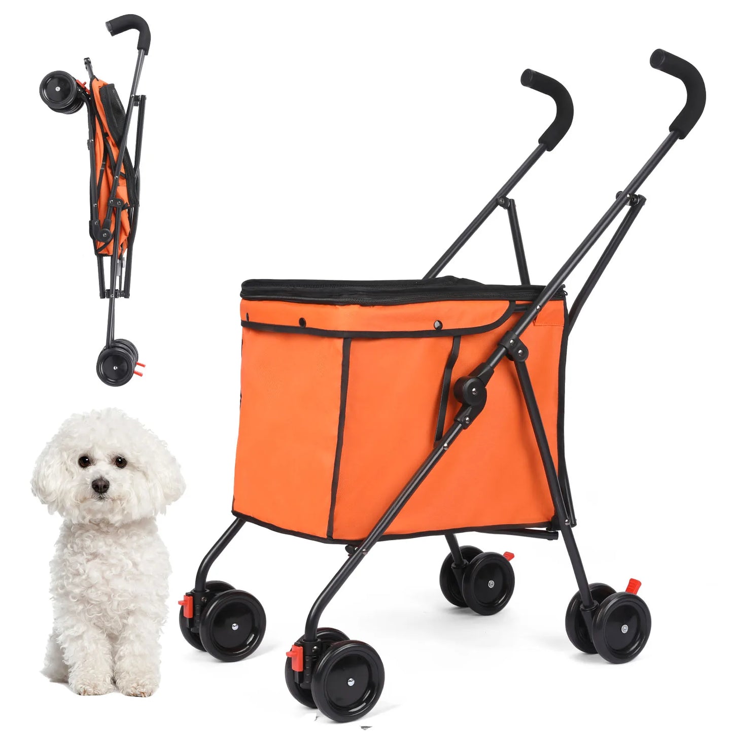 Shopping Trolley, 33lbs, 4 Wheels Dog Stroller, Rotate Pet Puppy Stroller, Folding Travel Hand Cart