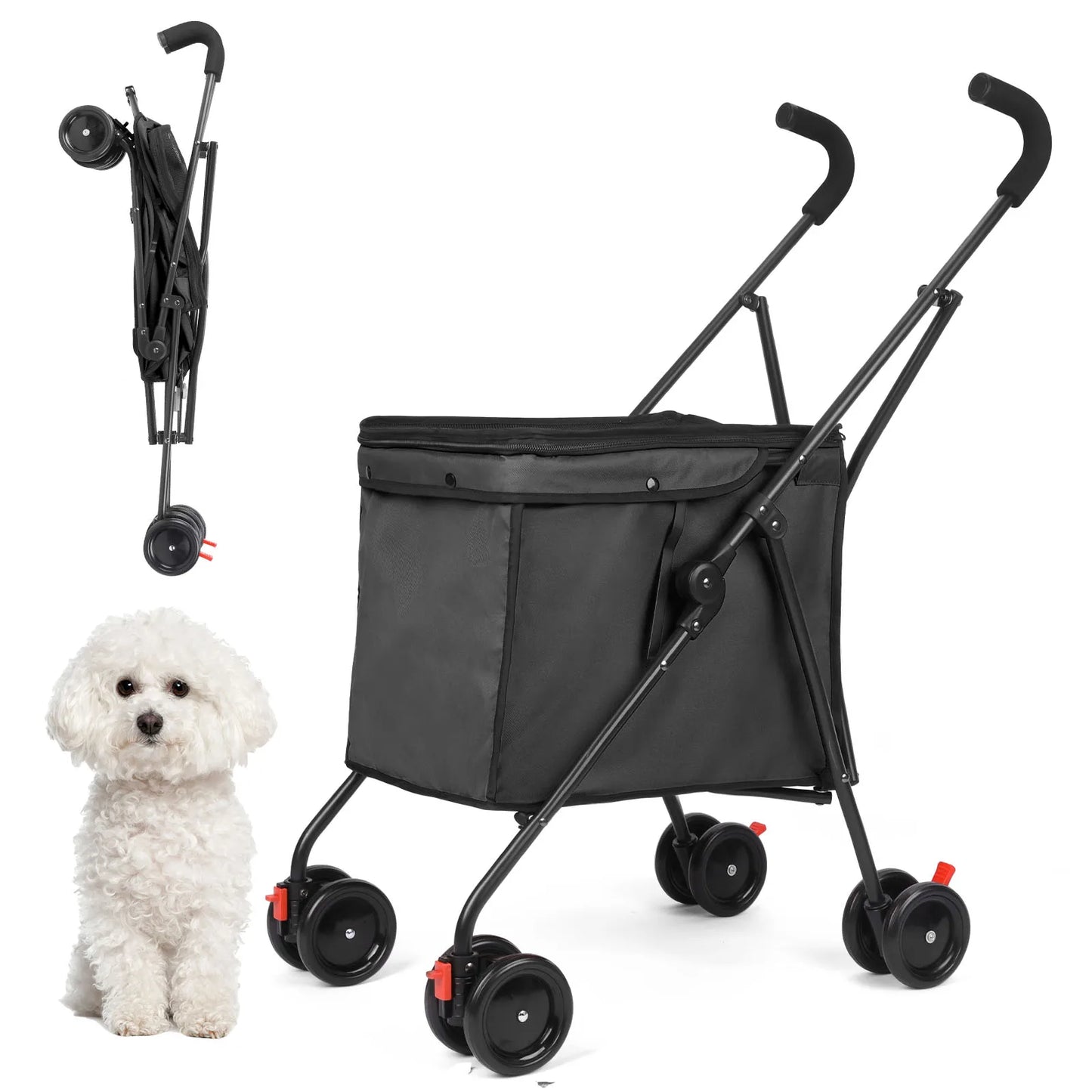 Shopping Trolley, 33lbs, 4 Wheels Dog Stroller, Rotate Pet Puppy Stroller, Folding Travel Hand Cart