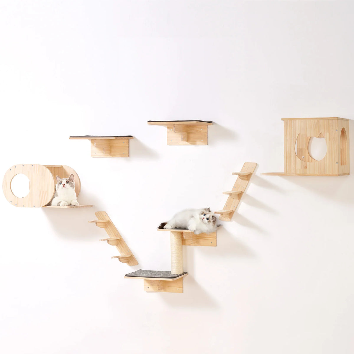 SucceBuy Wall Mounted Cat Shelves Cat Wall Shelves and Perches with Jumping Boards Hammocks & Cat Tree Cat Furniture and Shelves