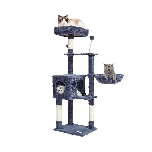 Cat Tree for Indoor Cats Cat Tower with Cat Condo Sisal Scratching Post HammockTop Perch Jumping Platforms Dark Grey