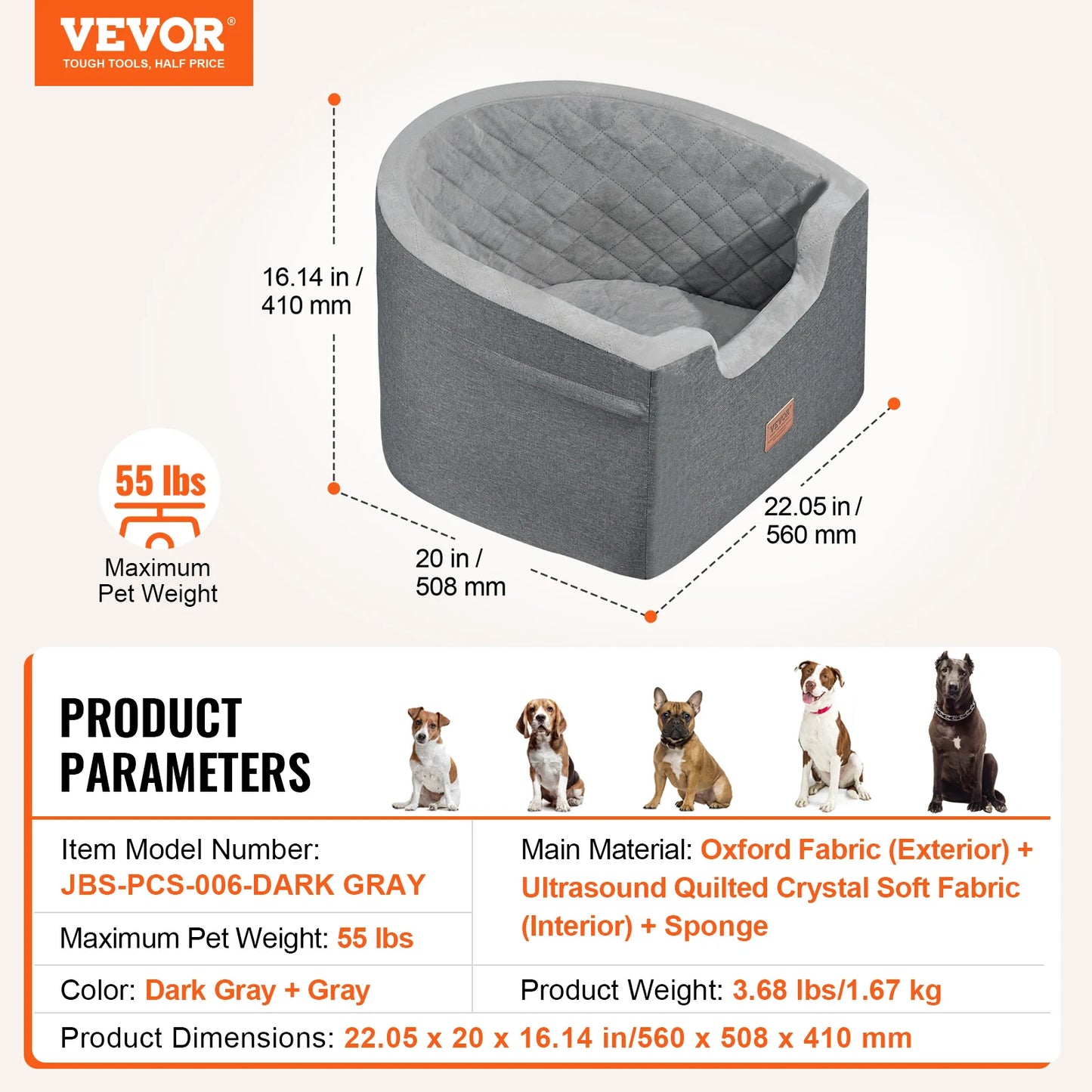SucceBuy Dog Car Seat Waterproof Dog Booster Seat Pet Car Seat with Clip-On Safety Leash PP Cotton Car Bed for Medium Large Dog