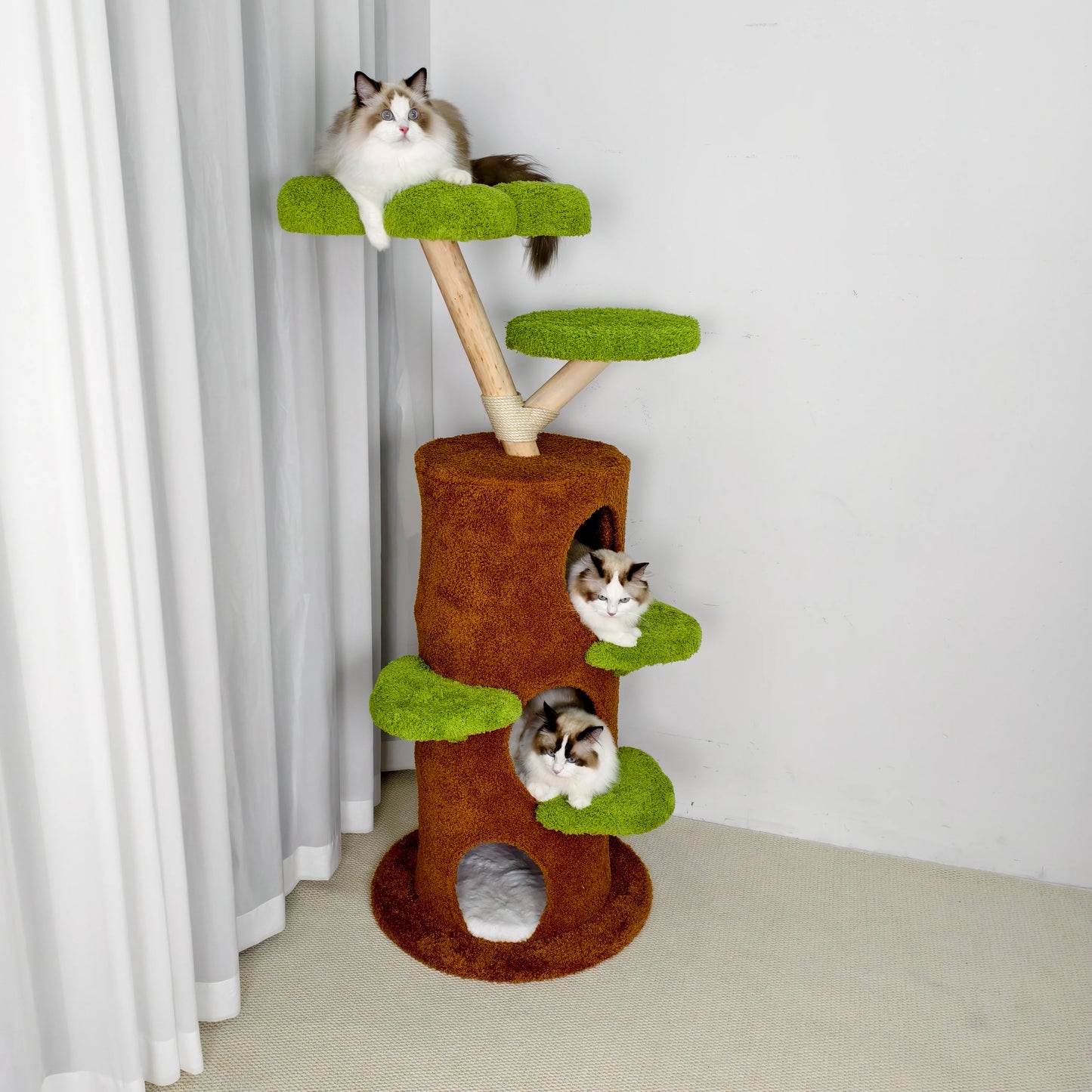148CM Tall Indoor Cat Tree Tower Activity Tower Center for Large Cats with Flower-shaped Plush Stairs Condo