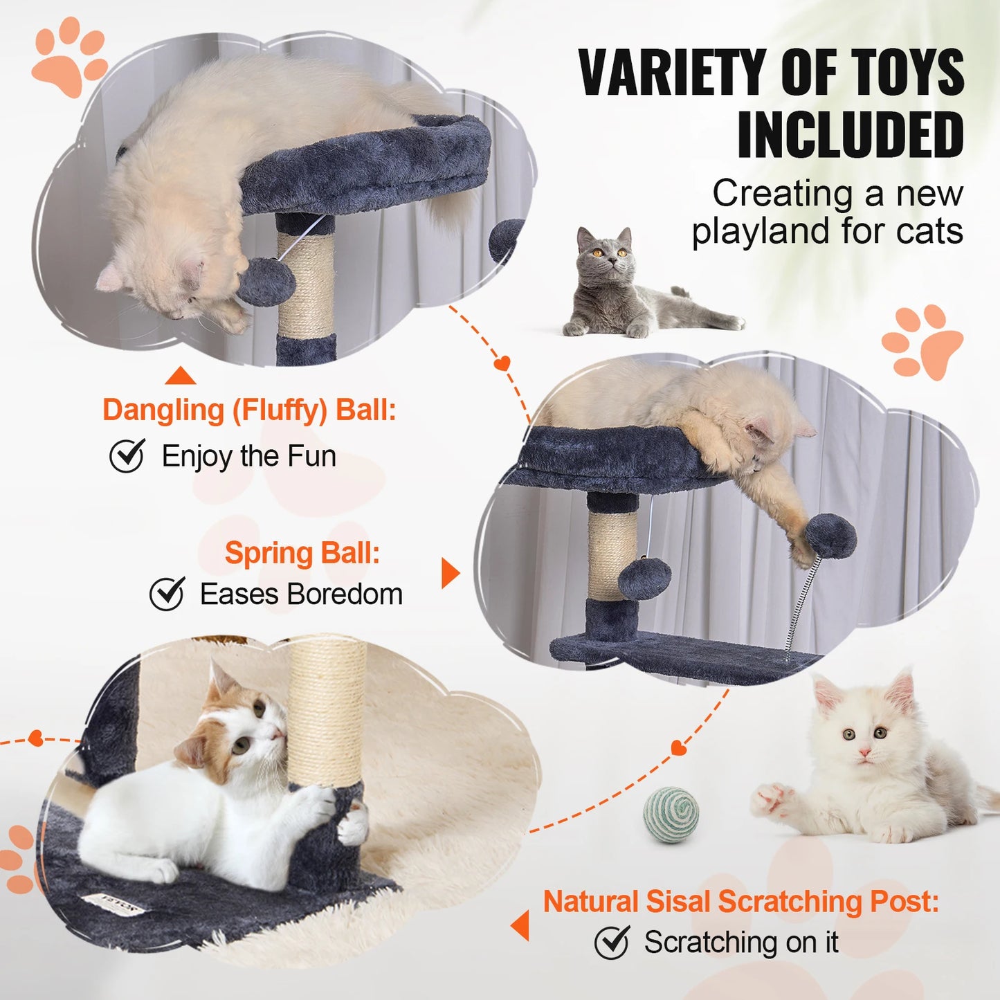 Cat Tree for Indoor Cats Cat Tower with Cat Condo Sisal Scratching Post HammockTop Perch Jumping Platforms Dark Grey