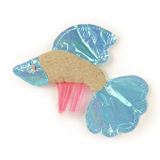 Batty Beta Fish Crinkle Catnip Cat Toy - Tan Blue One Size