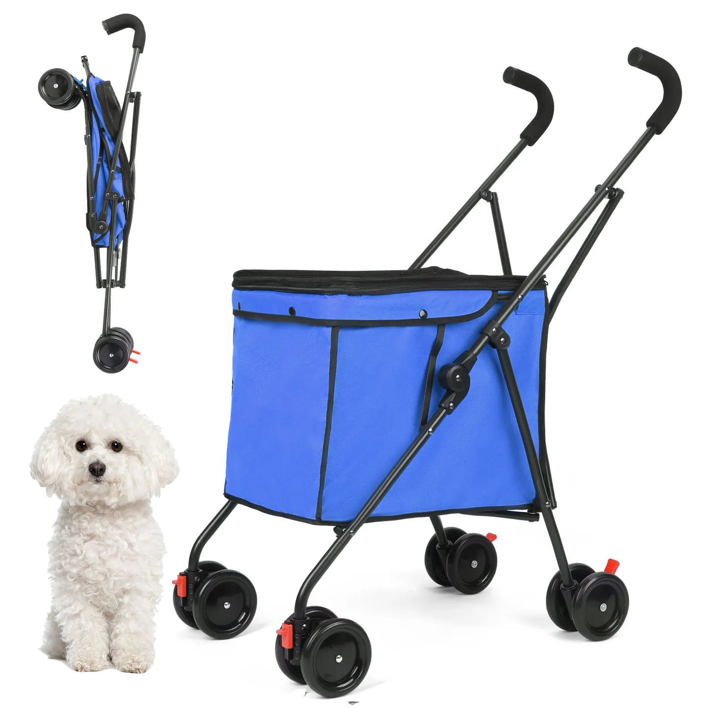 Shopping Trolley, 33lbs, 4 Wheels Dog Stroller, Rotate Pet Puppy Stroller, Folding Travel Hand Cart