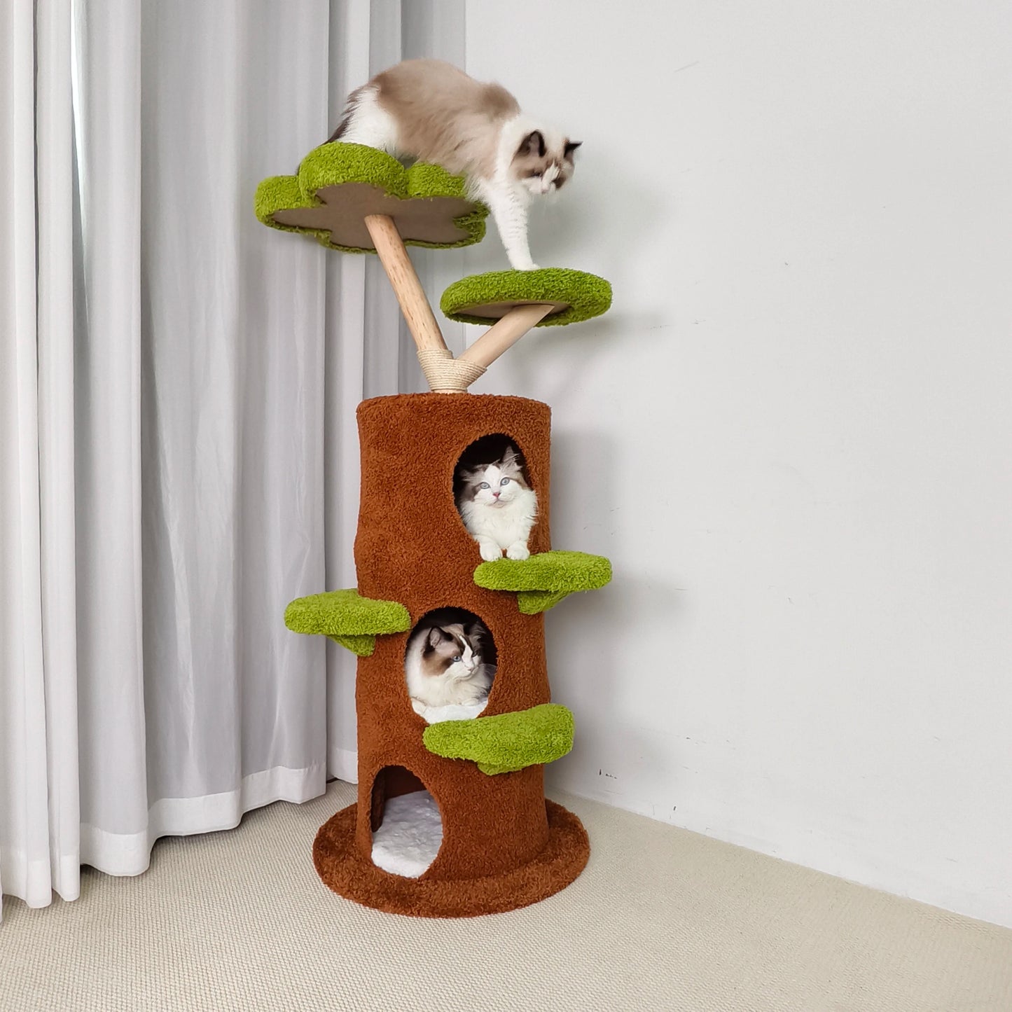 148CM Tall Indoor Cat Tree Tower Activity Tower Center for Large Cats with Flower-shaped Plush Stairs Condo